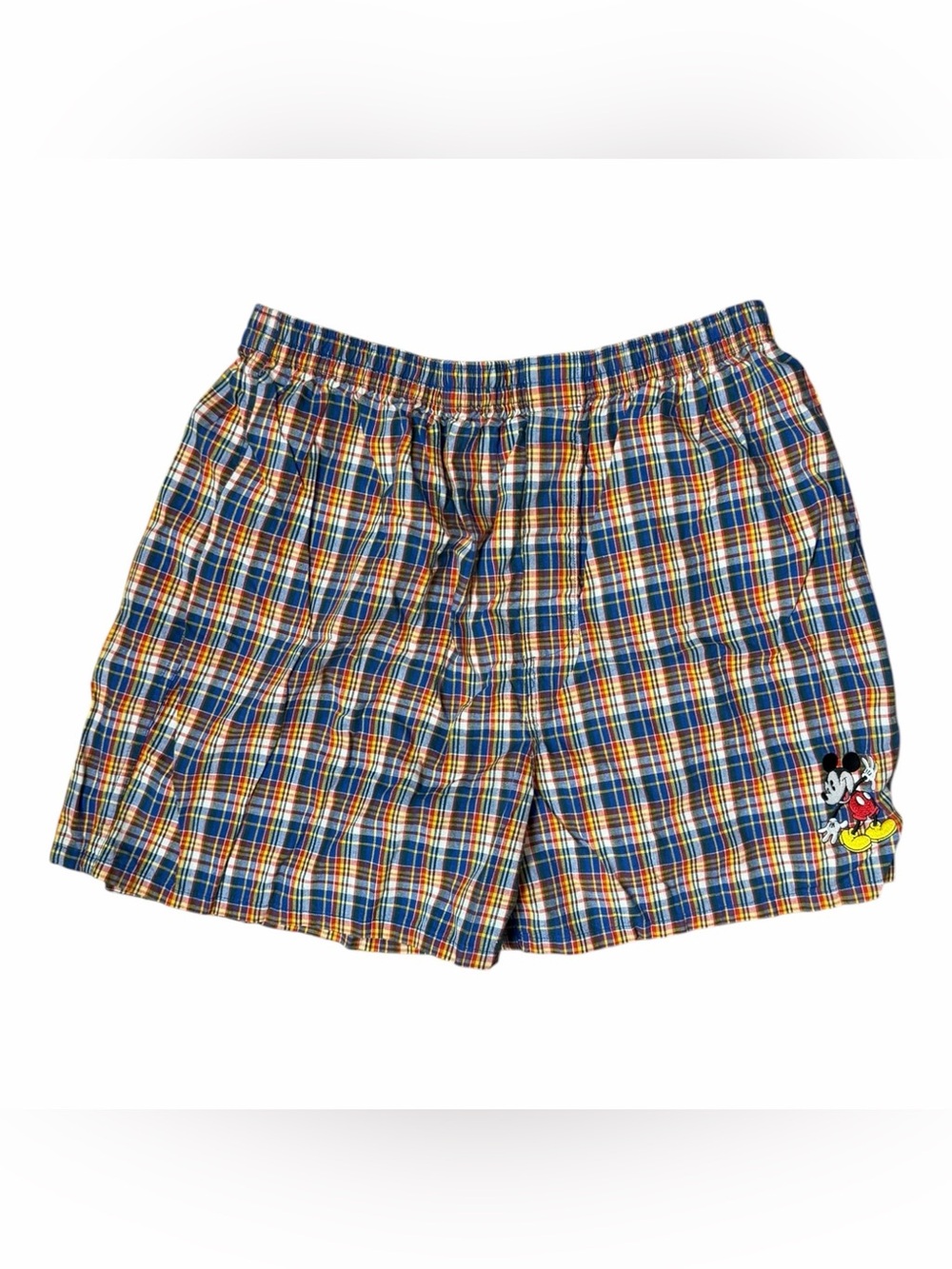 Disney Store Men’s Boxer Mickey Mouse XL Cotton Plaid Blue Red Yellow